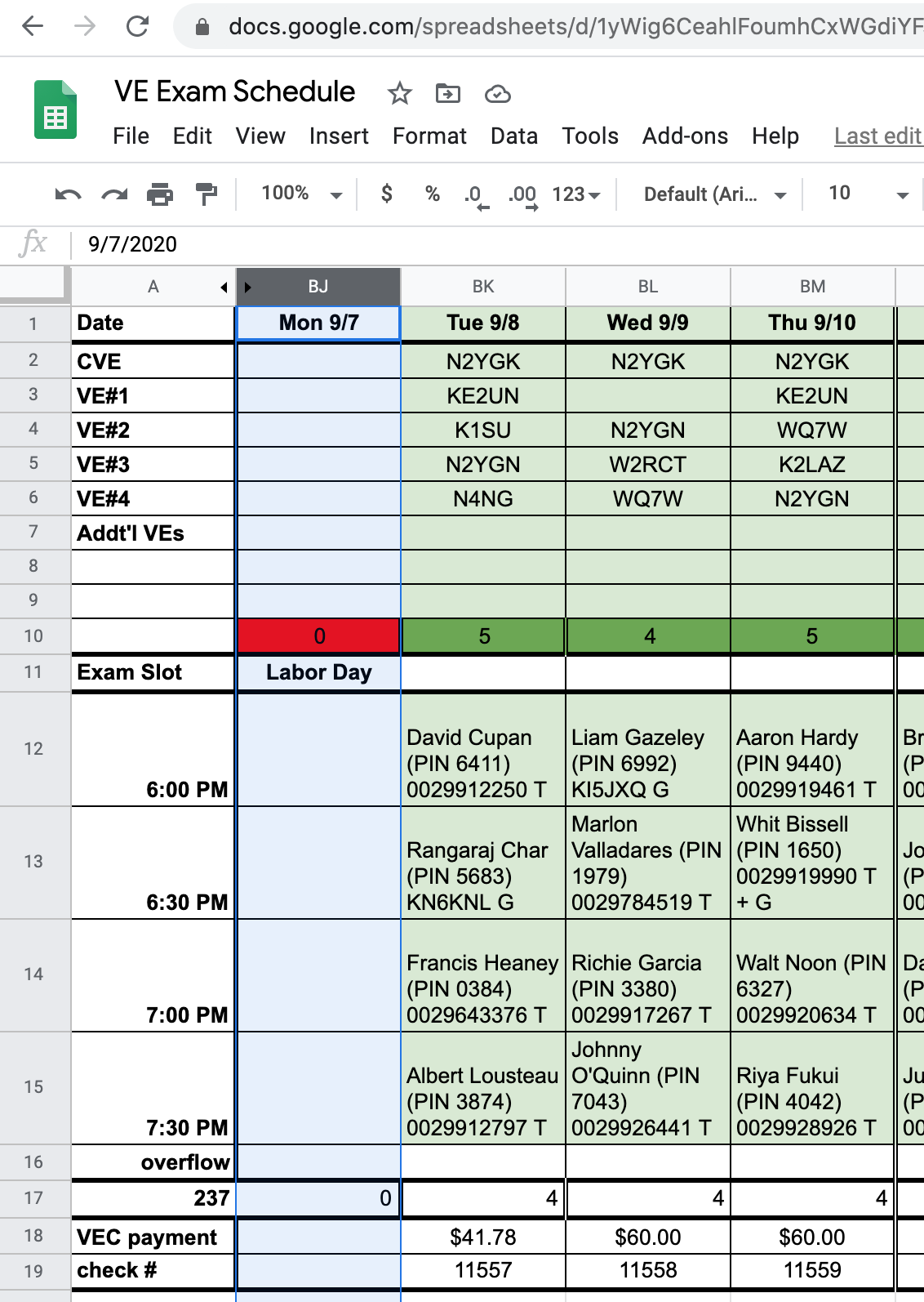 Master Schedule Spreadsheet